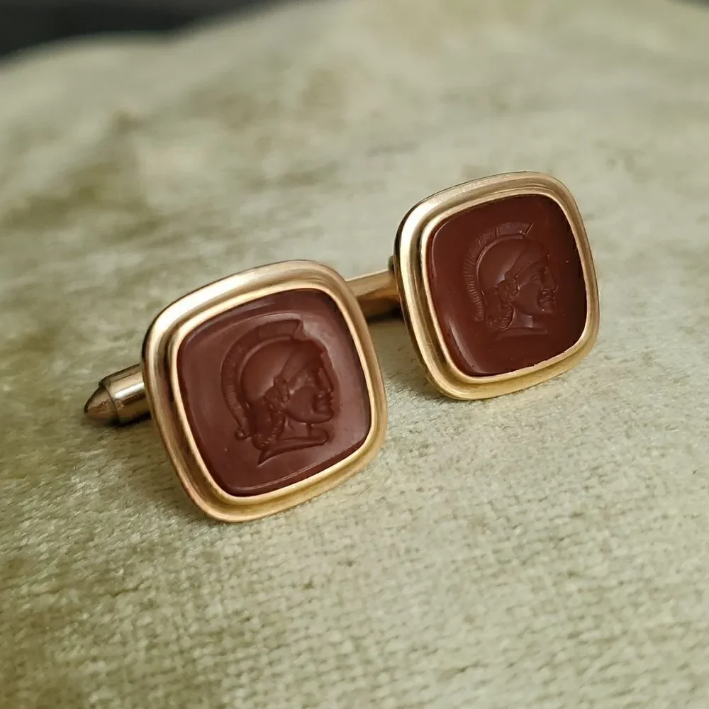KREMENTZ | Amber Intaglio Glass and Gold Roman Soldier